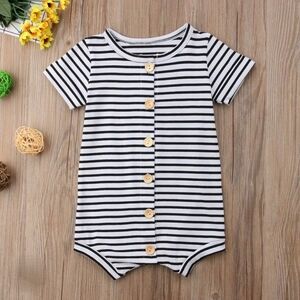Baby Boy Girl Striped Romper Jumpsuit Short Sleeve Black & White Summer Bodysuit